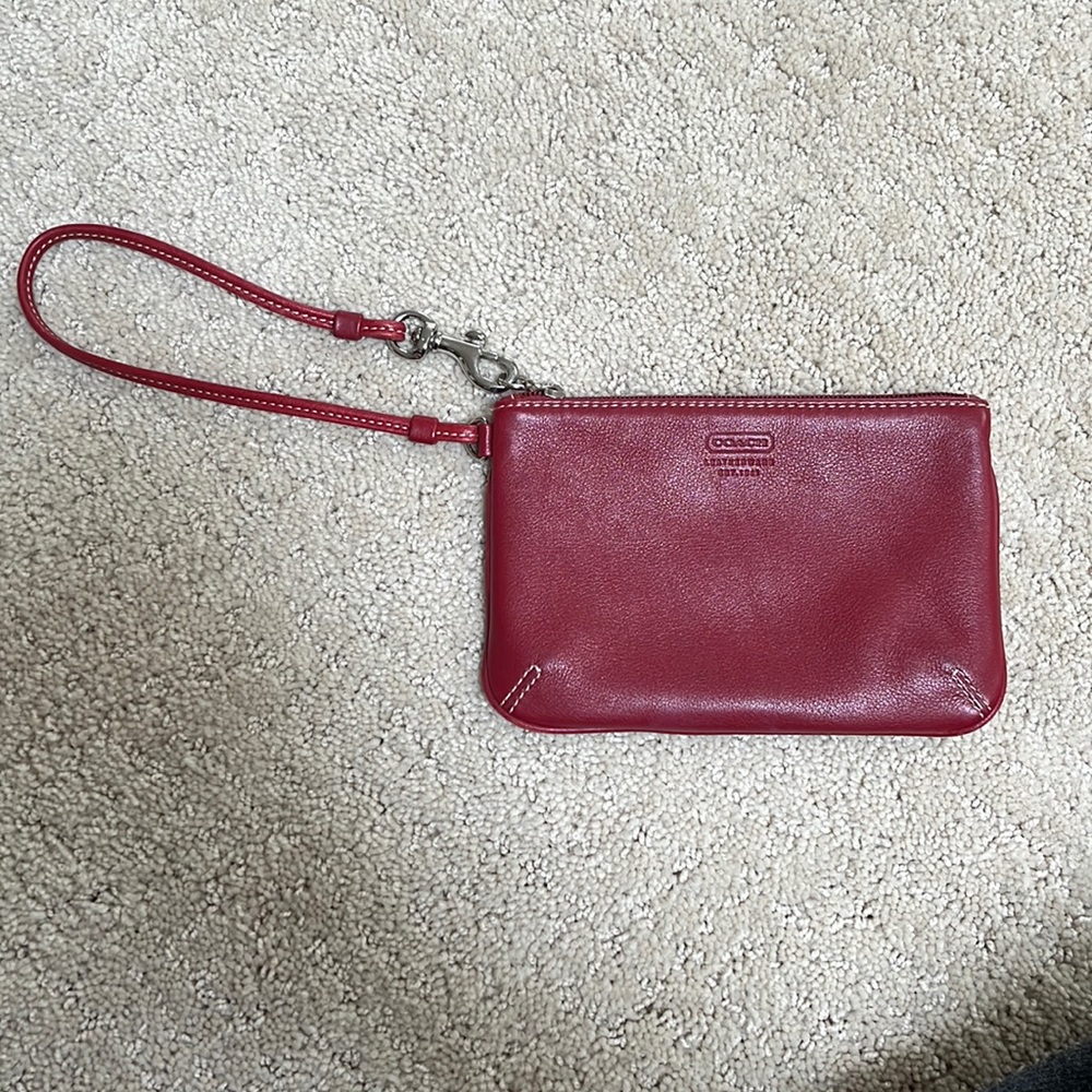 Vintage Coach Smooth Leather Wristlet Red Burgundy